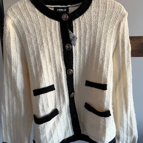 Express Sweaters - Express Gold Novelty Button Cardigan